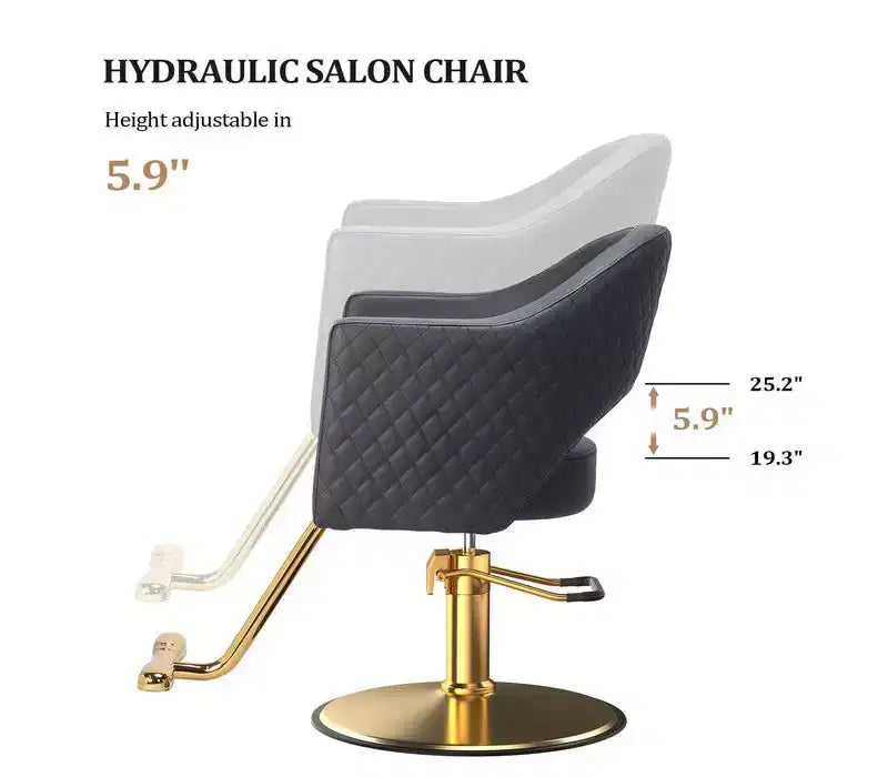 Karl Home Black Heavy Duty 360-Swivel Styling Chair with Rhombus Stitch Pattern Back and Gold Footrest