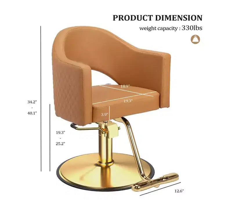 Karl Home Black Heavy Duty 360-Swivel Styling Chair with Rhombus Stitch Pattern Back and Gold Footrest