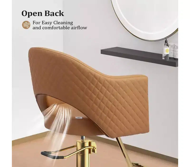 Karl Home Black Heavy Duty 360-Swivel Styling Chair with Rhombus Stitch Pattern Back and Gold Footrest