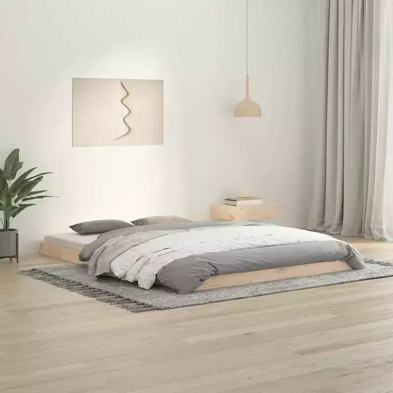 vidaXL Floor Bed Frame Natural 213.5 x 104 x 9 cm Solid Pine Wood