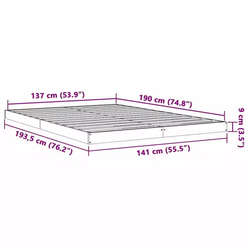 vidaXL Floor Bed Frame Natural 213.5 x 104 x 9 cm Solid Pine Wood