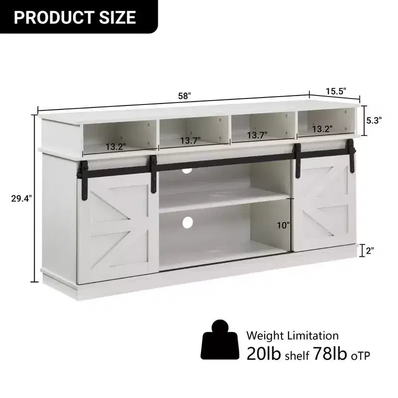 FurnitureR 58 Farmhouse TV Stand for TVs up to 65, Sliding Barn Doors, Storage Cabinet with Shelves, Modern Entertainment Center