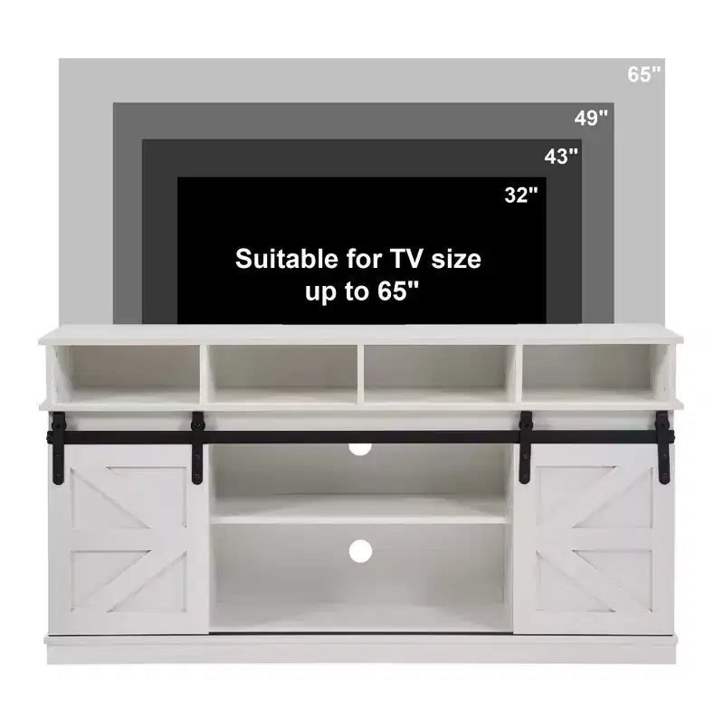 FurnitureR 58 Farmhouse TV Stand for TVs up to 65, Sliding Barn Doors, Storage Cabinet with Shelves, Modern Entertainment Center