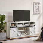 FurnitureR 58 Farmhouse TV Stand for TVs up to 65, Sliding Barn Doors, Storage Cabinet with Shelves, Modern Entertainment Center
