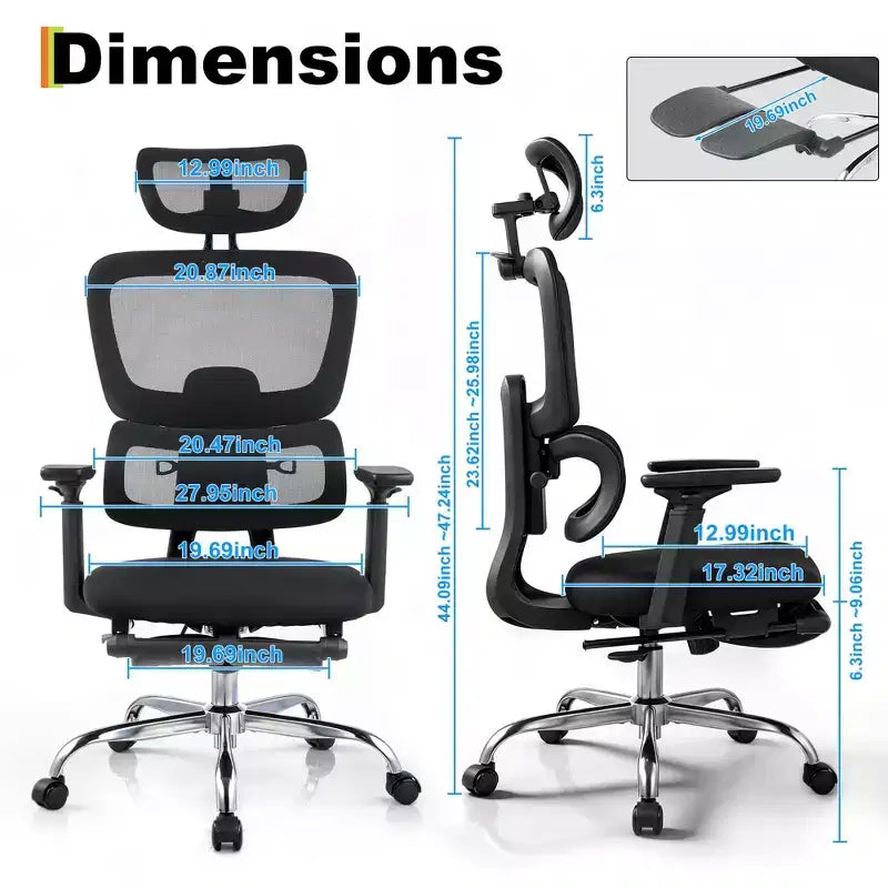 Ergonomic Mesh Office Chair, Adjustable Lumbar High Back Desk Chair 300lbs, 4D Flip-Up Arms, 3-Level Tilt Backrest, 3D Headrest, PU Wheels