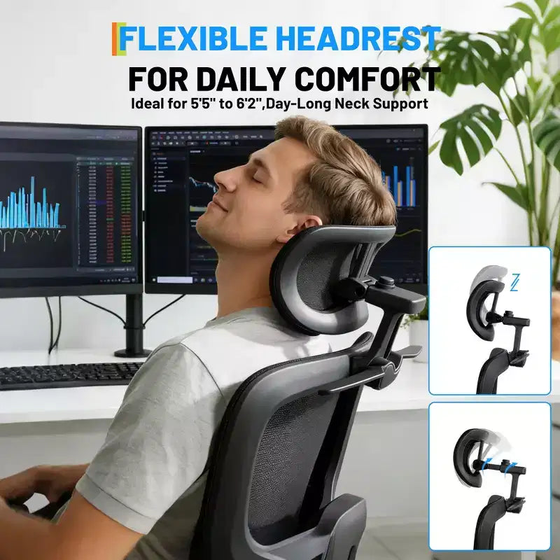 Ergonomic Mesh Office Chair, Adjustable Lumbar High Back Desk Chair 300lbs, 4D Flip-Up Arms, 3-Level Tilt Backrest, 3D Headrest, PU Wheels