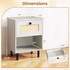 Costway 1/2 PCS Rattan Nightstand Boho End Table with Drawer & Open Shelf for Living Room White/Natural