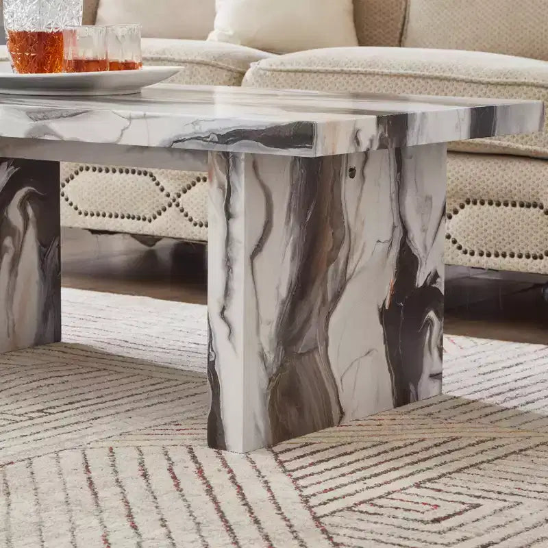 Roundhill Furniture Cavira Modern Faux Marble Living Room Coffee Table