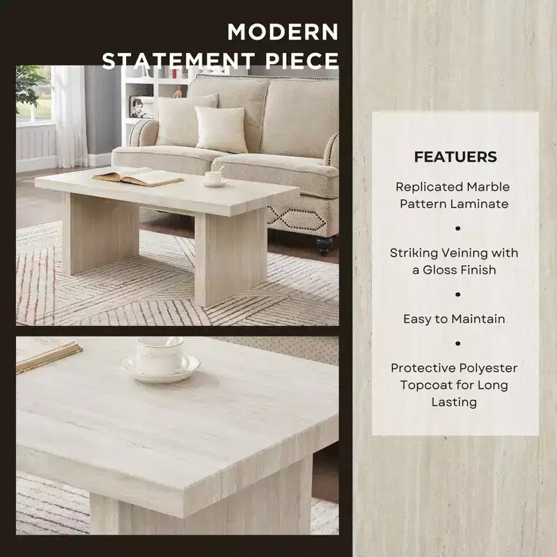 Roundhill Furniture Cavira Modern Faux Marble Living Room Coffee Table