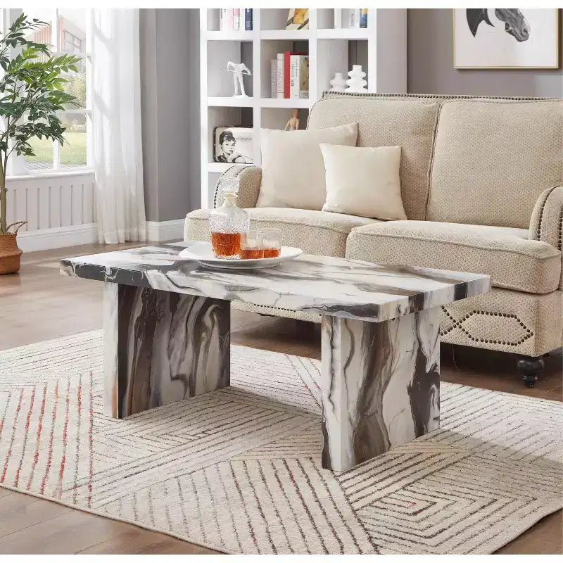 Roundhill Furniture Cavira Modern Faux Marble Living Room Coffee Table