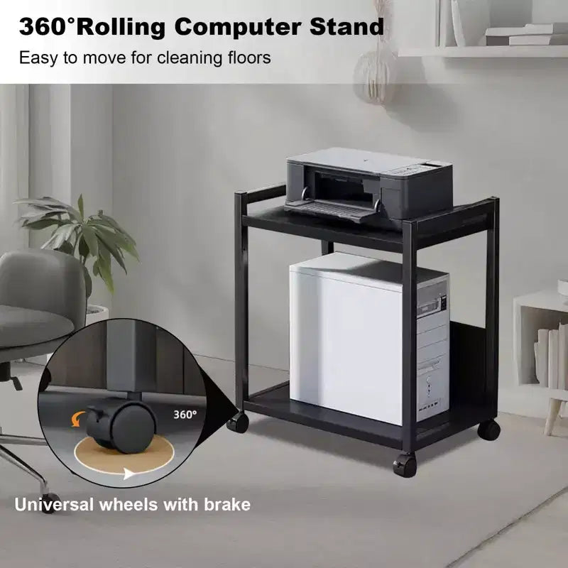 Computer Tower Stand, Adjustable PC Tower Stand CPU Holder Cart With Locking Caster Wheels, Metal Computer Cart