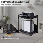 Computer Tower Stand, Adjustable PC Tower Stand CPU Holder Cart With Locking Caster Wheels, Metal Computer Cart