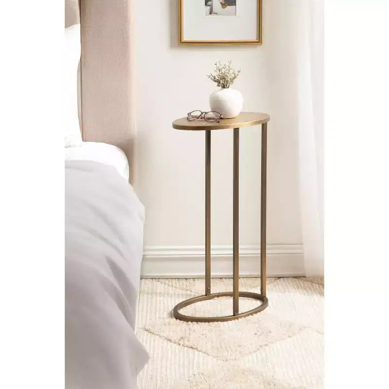 Kate and Laurel Natalli Metal Oval C-Table, Gold, 14x9x28