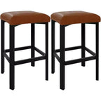 24 Inch Bar Stools Set of 2, PU Leather Seats with Thick Padding & Footrest, Modern Metal Frame with Adjustable Feet for Kitchen Island, Bar Counter