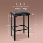 24 Inch Bar Stools Set of 2, PU Leather Seats with Thick Padding & Footrest, Modern Metal Frame with Adjustable Feet for Kitchen Island, Bar Counter