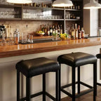 24 Inch Bar Stools Set of 2, PU Leather Seats with Thick Padding & Footrest, Modern Metal Frame with Adjustable Feet for Kitchen Island, Bar Counter