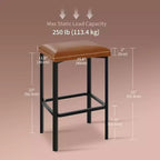 24 Inch Bar Stools Set of 2, PU Leather Seats with Thick Padding & Footrest, Modern Metal Frame with Adjustable Feet for Kitchen Island, Bar Counter