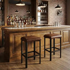 24 Inch Bar Stools Set of 2, PU Leather Seats with Thick Padding & Footrest, Modern Metal Frame with Adjustable Feet for Kitchen Island, Bar Counter