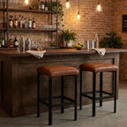 24 Inch Bar Stools Set of 2, PU Leather Seats with Thick Padding & Footrest, Modern Metal Frame with Adjustable Feet for Kitchen Island, Bar Counter