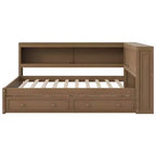Full Size Corner Bed with Storage Drawers, Bookcase, L Shaped Wood Day Bed Frame with Bookcase Headboard for Living Room