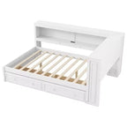 Full Size Corner Bed with Storage Drawers, Bookcase, L Shaped Wood Day Bed Frame with Bookcase Headboard for Living Room