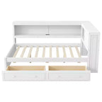 Full Size Corner Bed with Storage Drawers, Bookcase, L Shaped Wood Day Bed Frame with Bookcase Headboard for Living Room