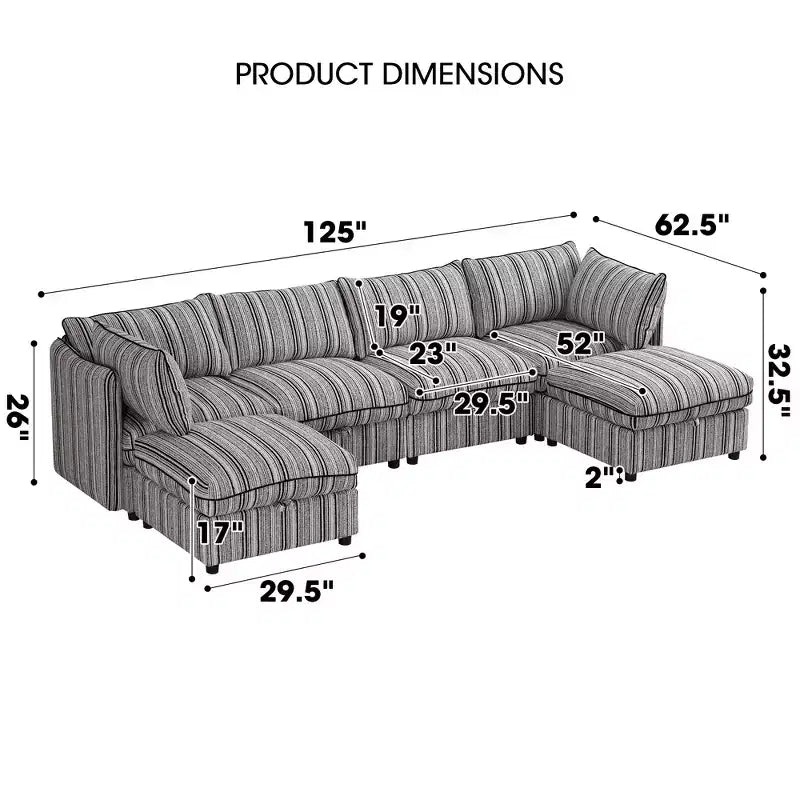 GDFStudio Jeju Modular 6 Piece Upholstered Storage 125'' U Sectional Sofa
