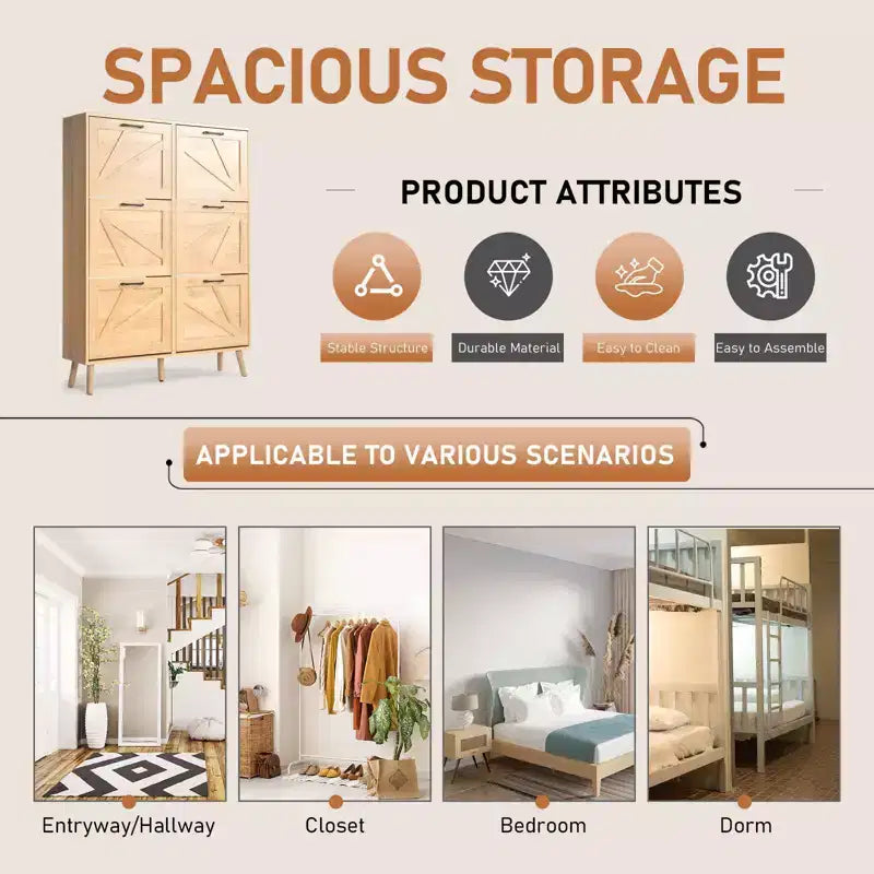 Karl Home Wooden 6 Flip Drawers Shoe Cabinet