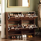 Karl Home 42 W 4-Flip Drawer Flat Top Shoe Cabinet with Silver Metal Handles