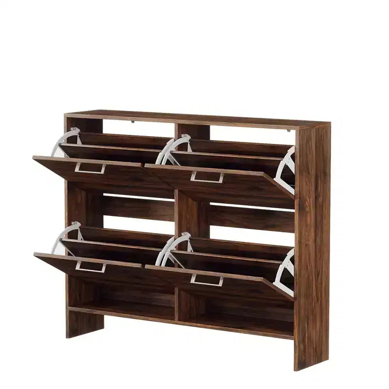 Karl Home 42 W 4-Flip Drawer Flat Top Shoe Cabinet with Silver Metal Handles