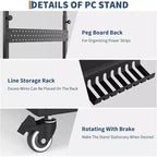 Adjustable 2-Tier Computer Tower Cart with Wheels, Mobile CPU Stand with Cable Management and Hooks, Compact Side Table for Gaming or Home Office