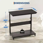 Adjustable 2-Tier Computer Tower Cart with Wheels, Mobile CPU Stand with Cable Management and Hooks, Compact Side Table for Gaming or Home Office