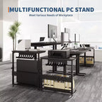 Adjustable 2-Tier Computer Tower Cart with Wheels, Mobile CPU Stand with Cable Management and Hooks, Compact Side Table for Gaming or Home Office