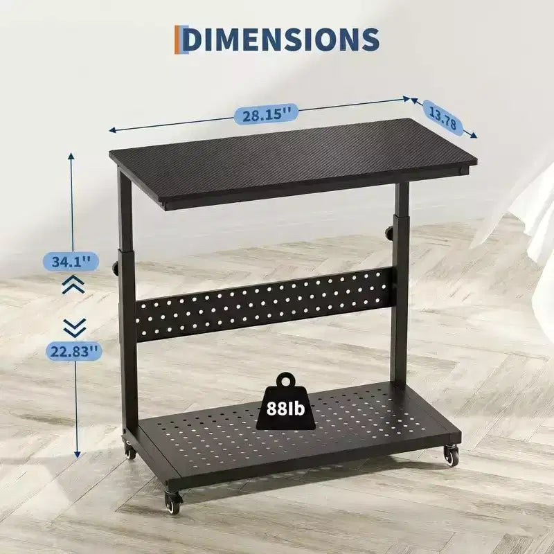 Adjustable 2-Tier Computer Tower Cart with Wheels, Mobile CPU Stand with Cable Management and Hooks, Compact Side Table for Gaming or Home Office