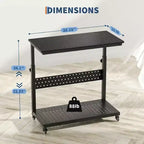 Adjustable 2-Tier Computer Tower Cart with Wheels, Mobile CPU Stand with Cable Management and Hooks, Compact Side Table for Gaming or Home Office