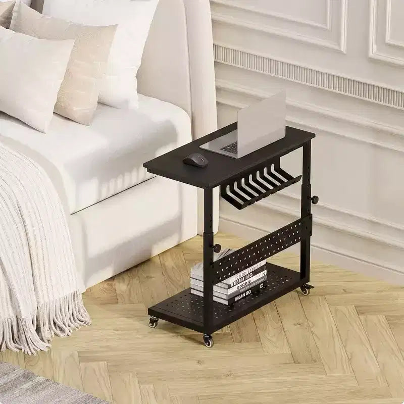 Adjustable 2-Tier Computer Tower Cart with Wheels, Mobile CPU Stand with Cable Management and Hooks, Compact Side Table for Gaming or Home Office