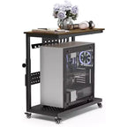 Adjustable 2-Tier Computer Tower Cart with Wheels, Mobile CPU Stand with Cable Management and Hooks, Compact Side Table for Gaming or Home Office