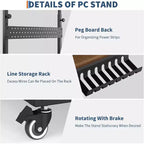 Adjustable 2-Tier Computer Tower Cart with Wheels, Mobile CPU Stand with Cable Management and Hooks, Compact Side Table for Gaming or Home Office
