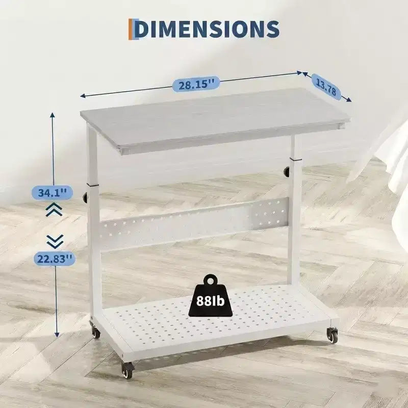 Adjustable 2-Tier Computer Tower Cart with Wheels, Mobile CPU Stand with Cable Management and Hooks, Compact Side Table for Gaming or Home Office