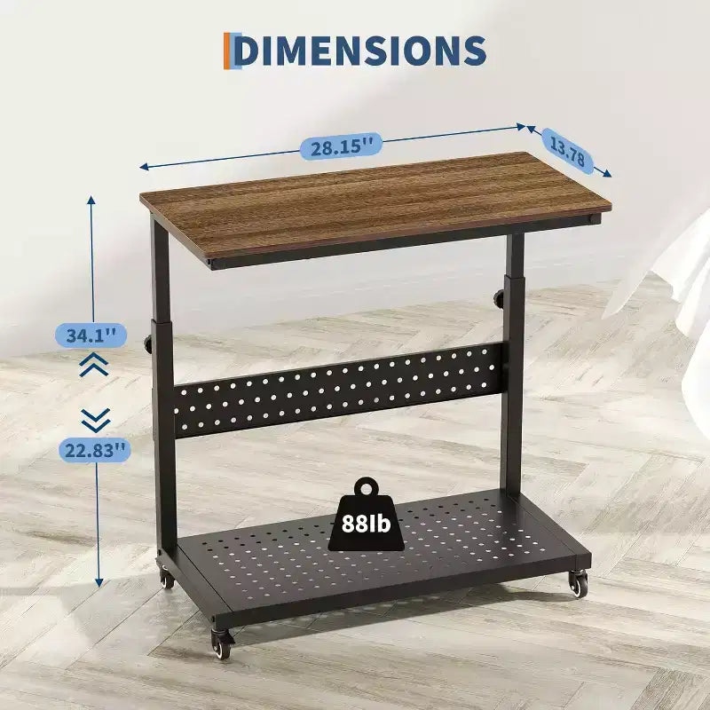 Adjustable 2-Tier Computer Tower Cart with Wheels, Mobile CPU Stand with Cable Management and Hooks, Compact Side Table for Gaming or Home Office