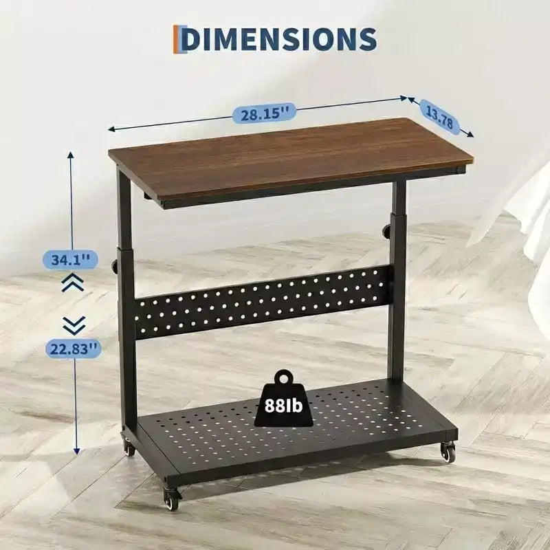 Adjustable 2-Tier Computer Tower Cart with Wheels, Mobile CPU Stand with Cable Management and Hooks, Compact Side Table for Gaming or Home Office