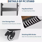 Adjustable 2-Tier Computer Tower Cart with Wheels, Mobile CPU Stand with Cable Management and Hooks, Compact Side Table for Gaming or Home Office