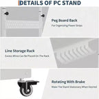Adjustable 2-Tier Computer Tower Cart with Wheels, Mobile CPU Stand with Cable Management and Hooks, Compact Side Table for Gaming or Home Office