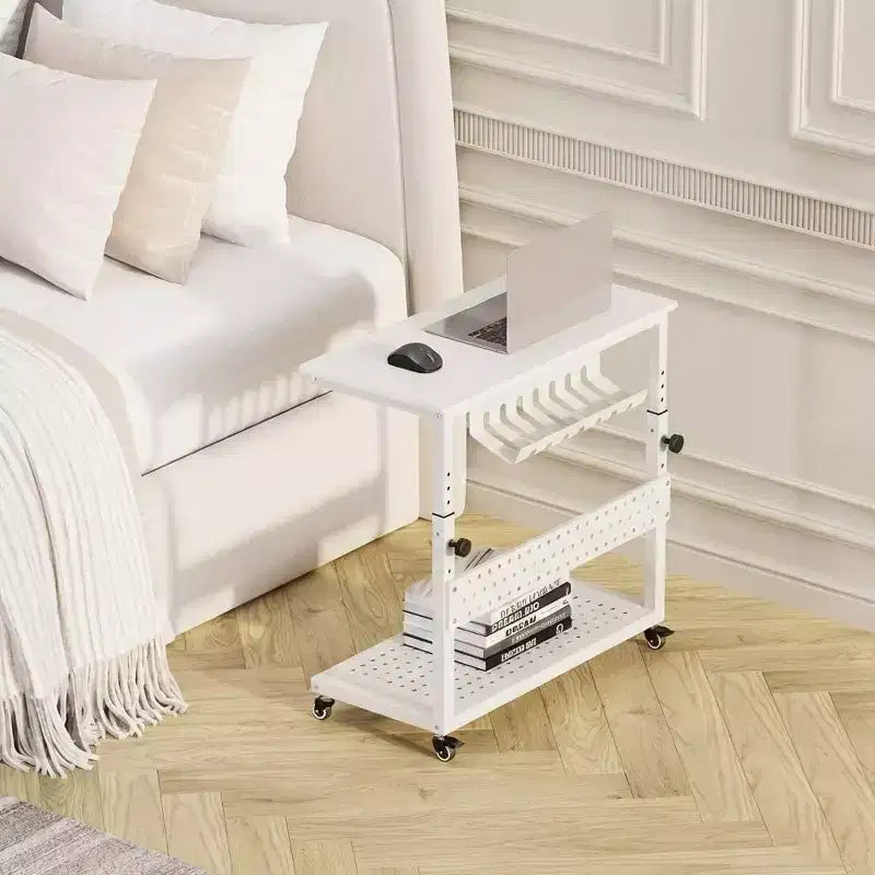 Adjustable 2-Tier Computer Tower Cart with Wheels, Mobile CPU Stand with Cable Management and Hooks, Compact Side Table for Gaming or Home Office