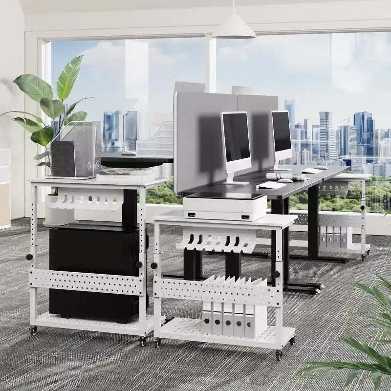 Adjustable 2-Tier Computer Tower Cart with Wheels, Mobile CPU Stand with Cable Management and Hooks, Compact Side Table for Gaming or Home Office