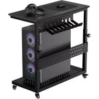 Adjustable 2-Tier Computer Tower Cart with Wheels, Mobile CPU Stand with Cable Management and Hooks, Compact Side Table for Gaming or Home Office