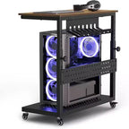 Adjustable 2-Tier Computer Tower Cart with Wheels, Mobile CPU Stand with Cable Management and Hooks, Compact Side Table for Gaming or Home Office