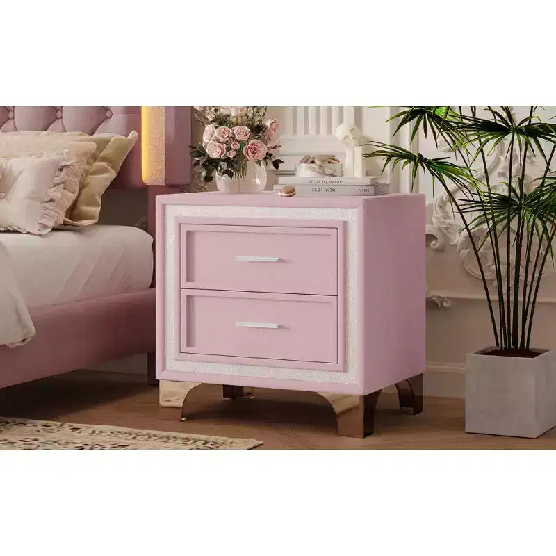 Mid Century Vintage Rustic Farmhouse 2 Drawer Nightstand for Bedroom Living Room