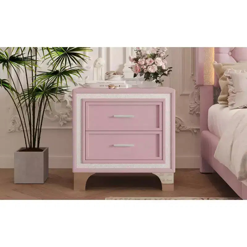 Mid Century Vintage Rustic Farmhouse 2 Drawer Nightstand for Bedroom Living Room