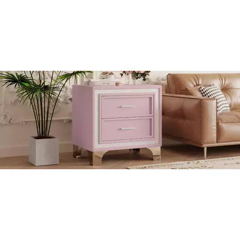 Mid Century Vintage Rustic Farmhouse 2 Drawer Nightstand for Bedroom Living Room